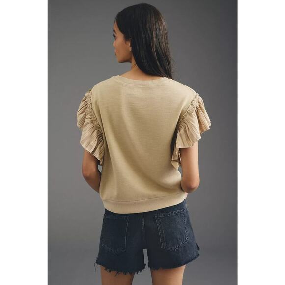 Anthropologie Pilcro Chambray Flutter Sleeve Sweatshirt Tee Sand Size S - Picture 2 of 6